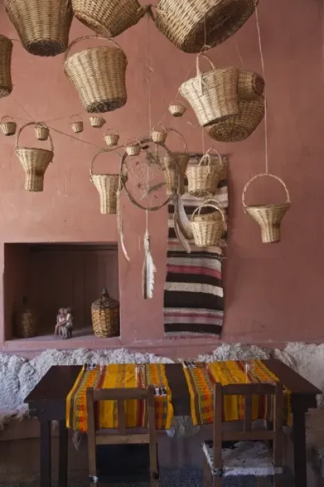 Framed Print : Argentina, Jujuy Province, Humahuaca. Casa Vieja restaurant interior with baskets and dreamcatchers