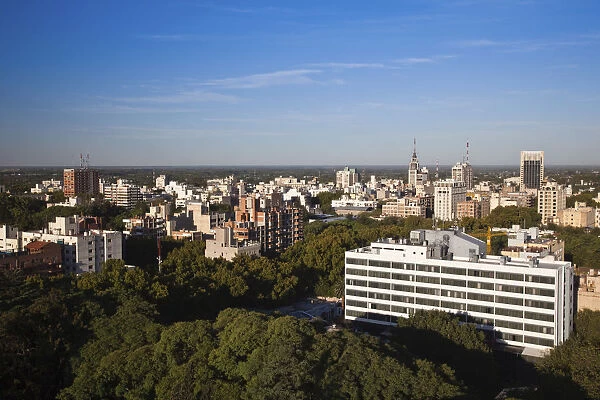 ARGENTINA, Mendoza Province, Mendoza. City view from above Plaza Italia, late afternoon
