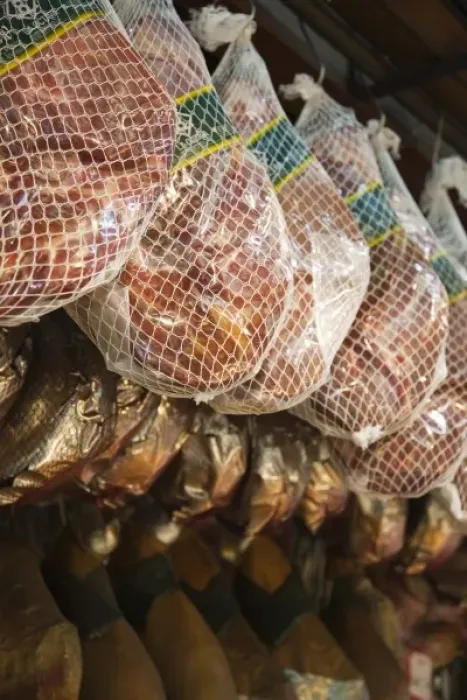 Framed Print : Argentina, Mendoza Province, Mendoza. Hams for sale, Mercado Central