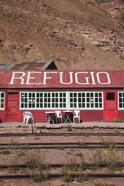 Argentina, Mendoza Province, Puente del Inca. Mountain refugio hut