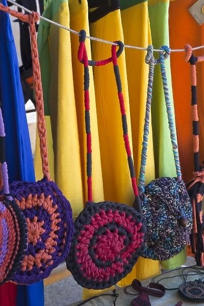 Argentina, Rio Negro Province, El Bolson. Handmade bags, the Hippie Market
