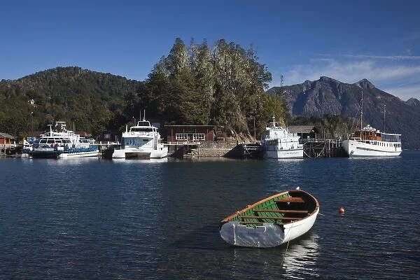 Argentina, Rio Negro Province, Llao Llao. Lake Nahuel Huapi tourboats, Puerto Panuelo
