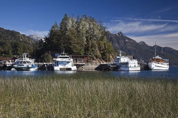 Argentina, Rio Negro Province, Llao Llao. Lake Nahuel Huapi tourboats, Puerto Panuelo