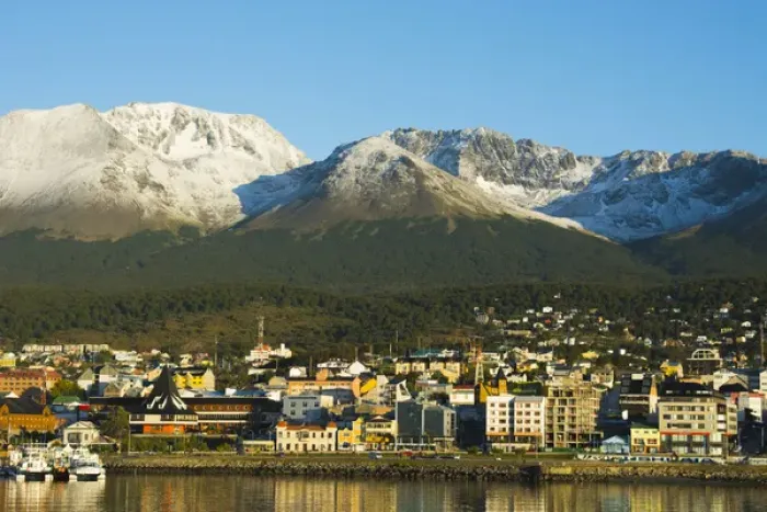 Framed Print : Argentina. Tierra del Fuego. Ushuaia. Sunrise over the town Framed Print : Argentina. Tierra del Fuego. Ushuaia. Sunrise over the town