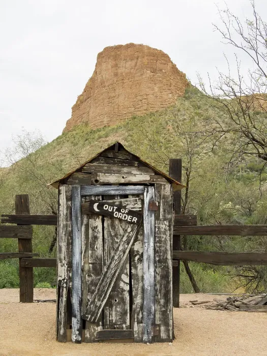 Framed Print : Arizona, Tortilla Flat. Brown's Peak with old outhouse and fence Framed Print : Arizona, Tortilla Flat. Brown's Peak with old outhouse and fence