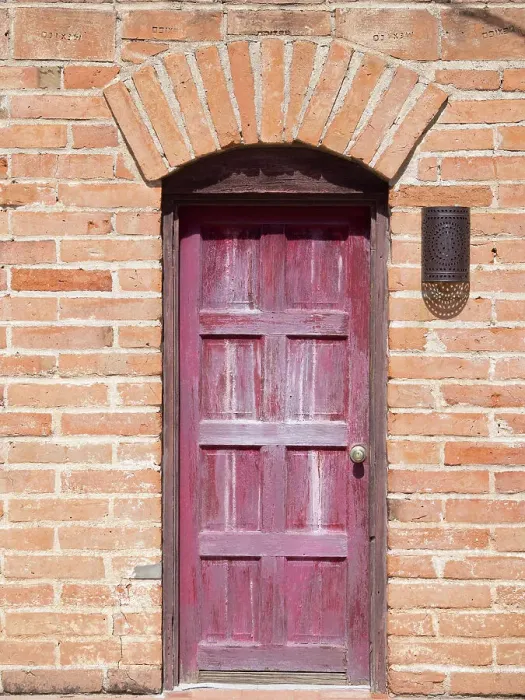 Framed Print : Arizona, Tumacacori National Historic Park, Brick wall with wood door Framed Print : Arizona, Tumacacori National Historic Park, Brick wall with wood door