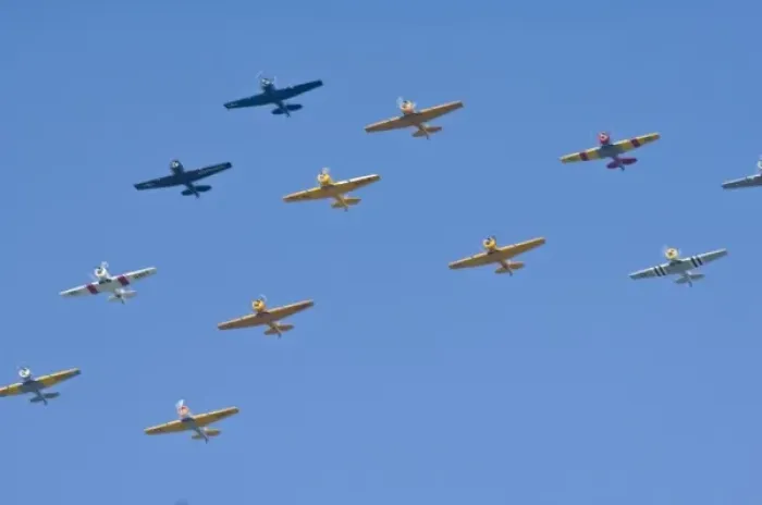 Framed Print : Armada of North American T-6 Texans in War Birds Formation fly over, Ea Air Show