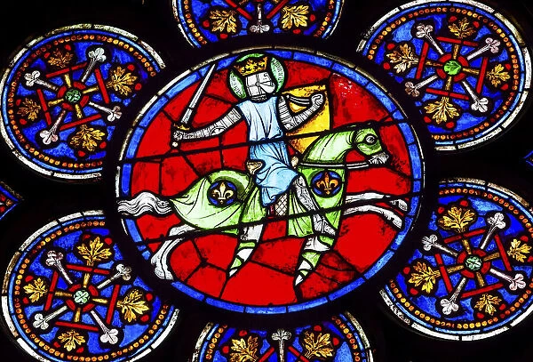Armed Knight Sword stained glass, Notre Dame Cathedral, Paris, France