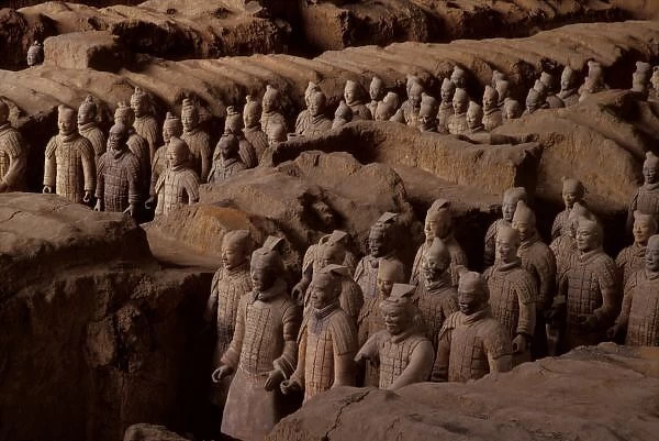 The Army of terra cotta warriors at Emperor Qin Shihuangdis Tomb, Xian, Shaanxi Province