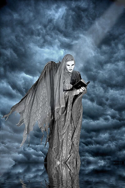 Artistic creation of dark angel and clouds