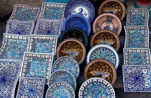 Artwork plates for sale in Medina area of Tunis in Tunisia of Northern Africa
