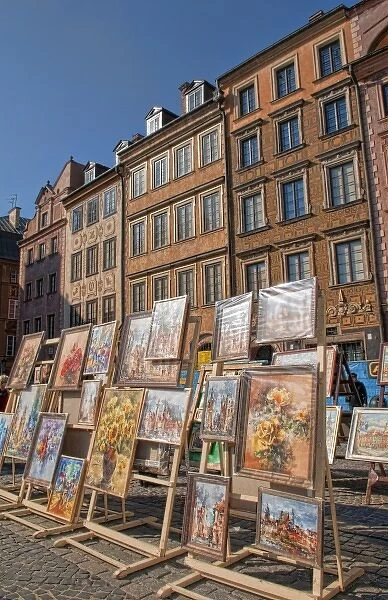 Artwork for sale and colorful architecture and beauty of Main Old Town Main Square