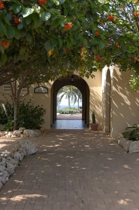 Framed Print : 01. Aruba, archway to pool area at Tierra del Sol Golf Club and Spa Framed Print : 01. Aruba, archway to pool area at Tierra del Sol Golf Club and Spa