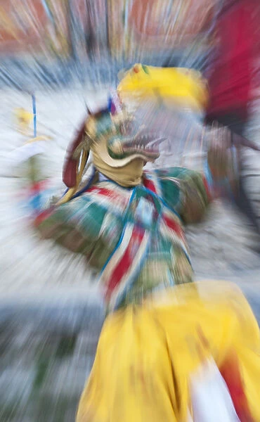 Asia, Bhutan, Bumthang. Close-up of dancer at Ura Yakchoe festival