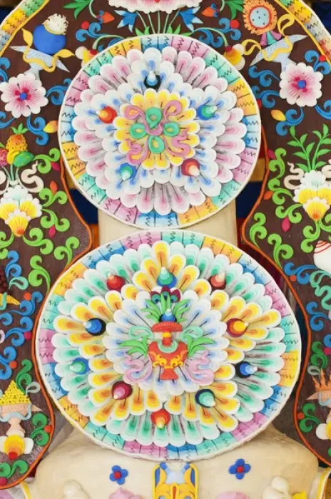 Framed Print : Asia, Bhutan, Bumthang. Design detail on altar at Jampey Lhakhang temple. Credit as Framed Print : Asia, Bhutan, Bumthang. Design detail on altar at Jampey Lhakhang temple. Credit as