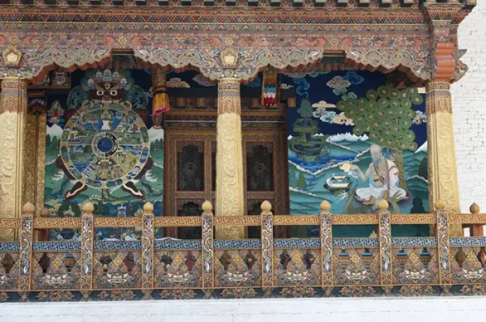 Framed Print : Asia, Bhutan. Paintings and detailed woodwork near entrance to temple in Punakha Dzong palace Framed Print : Asia, Bhutan. Paintings and detailed woodwork near entrance to temple in Punakha Dzong palace