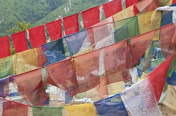 Asia, Bhutan, Thimphu. Colorful prayer flags