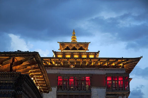 Asia, Bhutan, Thimpu. Tashichhoedzong roofline