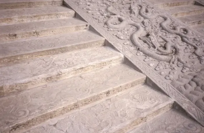 Framed Print : Asia, China, Beijing, Forbidden City. Intricately carved stone stairs