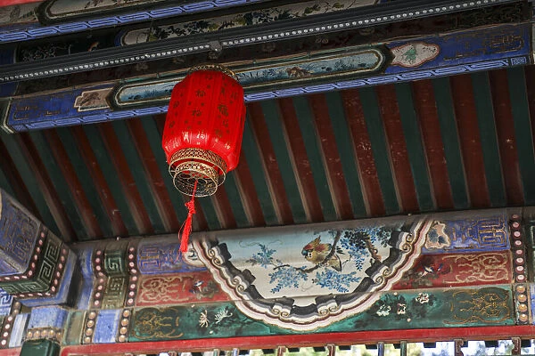 Asia, China, Beijing, Lantern and Ceiling Detail of the Summer Palace of Empress Cixi