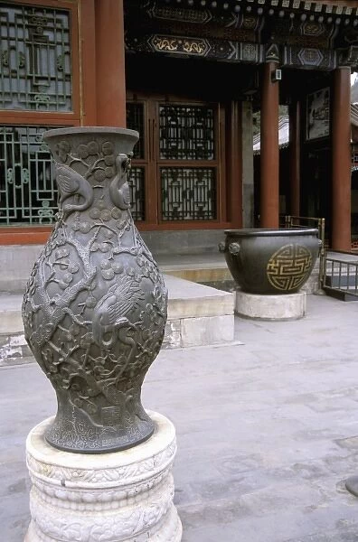 Asia, China, Beijing. Summer Palace, Imperial summer residence, ornate bronze vase