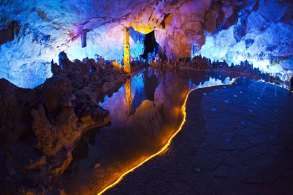 Asia; China; Guling; Multi Colored Lights in the Reed Flute Cave