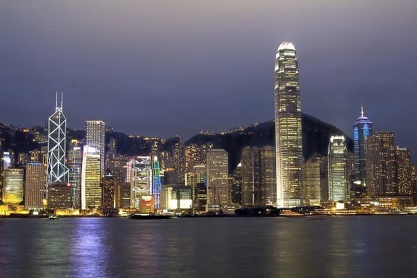 Asia, China, Hong Kong, city skyline and Victoria harbor at night