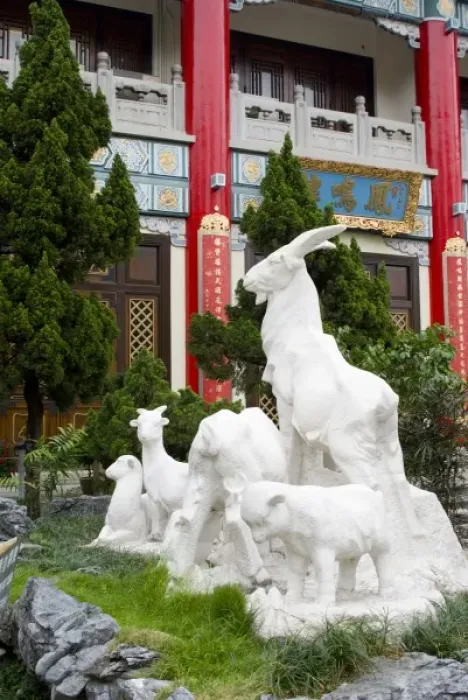 Framed Print : Asia, China, Hong Kong, Kowloon, Wong Tai Sin district. White stone statue of a flock Framed Print : Asia, China, Hong Kong, Kowloon, Wong Tai Sin district. White stone statue of a flock