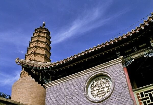 Asia, China, Lanzhou. The White Pagoda Temple, or Baita Shan, sits above the Yellow