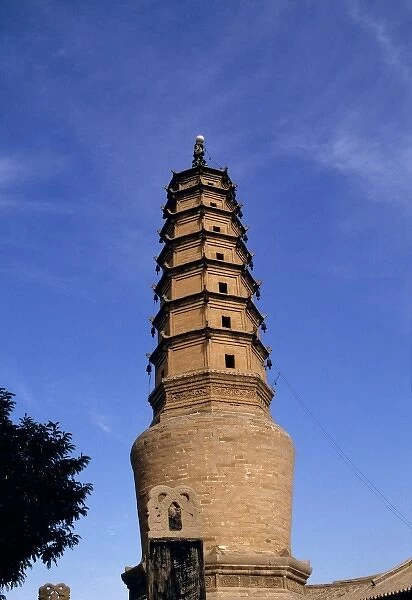 Asia, China, Lanzhou. The White Pagoda Temple, or Baita Shan, stands above the city of Lanzhou