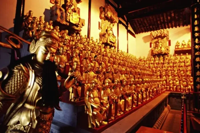 Framed Print : Asia, China, Shanghai. One wall view of golden figures inside Thousand Arhat Hall Framed Print : Asia, China, Shanghai. One wall view of golden figures inside Thousand Arhat Hall