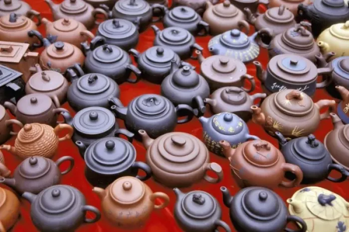Framed Print : Asia, China, Xian. Traditional Chinese tea pots