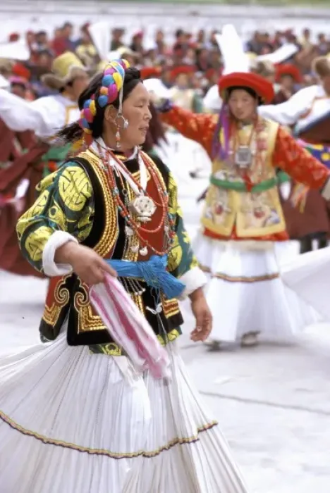 Framed Print : Asia, China, Yunnan Province, Diqing Prefecture, Benzilan village. Costumed Tibetan dance Framed Print : Asia, China, Yunnan Province, Diqing Prefecture, Benzilan village. Costumed Tibetan dance