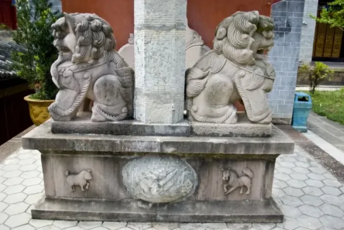 Framed Print : Asia, China, Yunnan Province, Mojiang. Sculpture on gate support at Confucious temple