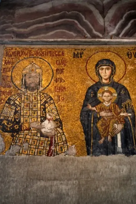 Framed Print : Asia, Europe, Turkey, Istanbul. Virgin Maria in the Comnenus Mosaic in Hagia Sophia