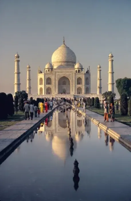 Framed Print : Asia, India, Agra. At dusk the reflection pool in front of the Taj Mahal, a World Heritage Site