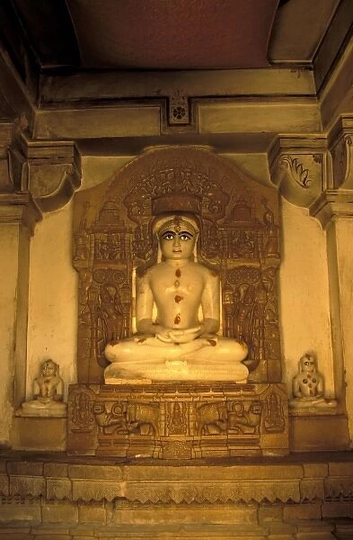 Asia, India, Jaiselmer. Marble idol in shirine, Lodurva Jain temple