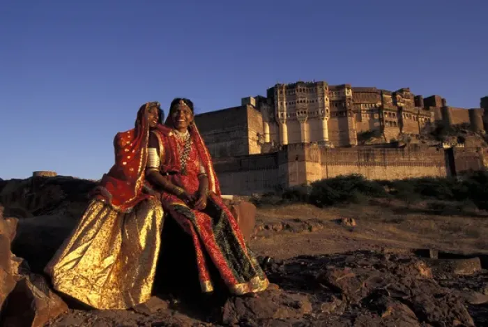 Framed Print : Asia, India, Jodpur, Rajasthan, Meherangarh Fort. Girls in traditional dress (MR) Framed Print : Asia, India, Jodpur, Rajasthan, Meherangarh Fort. Girls in traditional dress (MR)