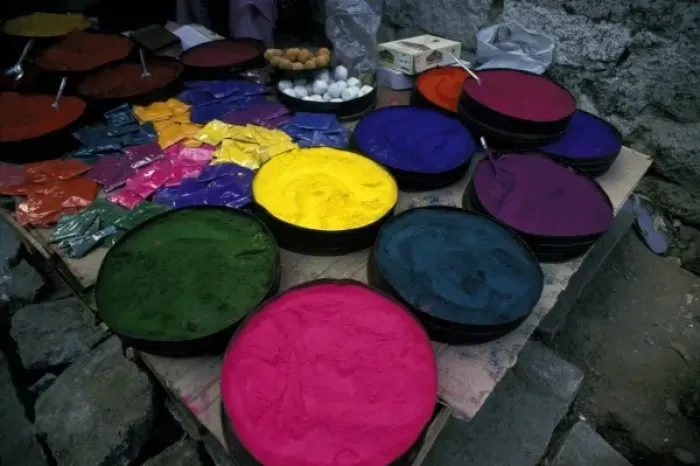 Framed Print : Asia, India, Karnataka, Mysore. Colored powder for Holi, a spring ritual