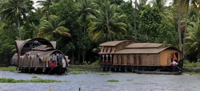 Framed Print : Asia, India, Kerala (Backwaters). Houseboats float along a Kerala Backwaters canal Framed Print : Asia, India, Kerala (Backwaters). Houseboats float along a Kerala Backwaters canal