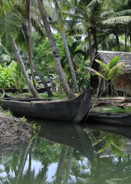 Framed Print : Asia, India, Kerala (Backwaters). A dugout canoe tied up alongside a Kerala Backwaters canal Framed Print : Asia, India, Kerala (Backwaters). A dugout canoe tied up alongside a Kerala Backwaters canal