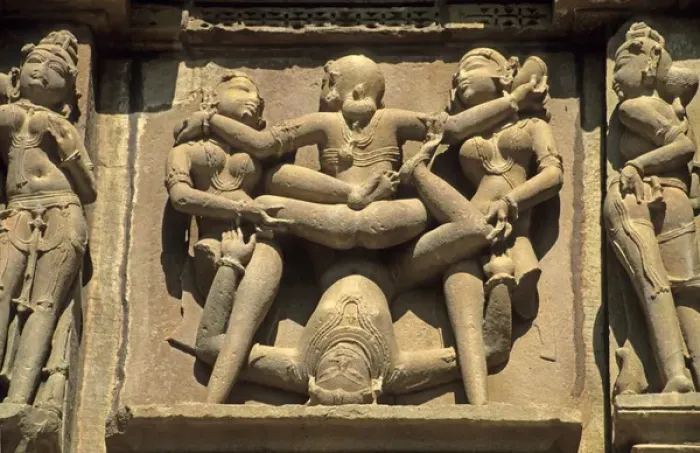 Framed Print : Asia, India, Khajuraho. Erotic carved figures remind visitors to leave sexual or Framed Print : Asia, India, Khajuraho. Erotic carved figures remind visitors to leave sexual or