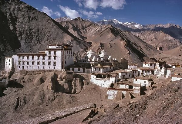 Asia, India, Ladakh, Lamayuru. Lamayuru Monastery, or gompa, flanks the road