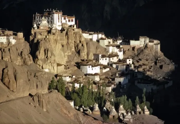 Framed Print : Asia, India, Ladakh, Leh. The last light of day spotlights Lamayuru Monastery