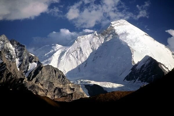 Asia, India, Ladakh, Nun-Kun Peak. A bright dusting of snow covers Nun-Kun Massif