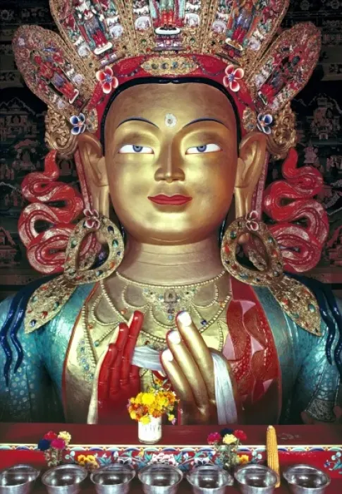 Framed Print : Asia, India, Ladakh, Thikse. The gilt Buddha at Thikse Gompa, Ladakh, India, is roughly