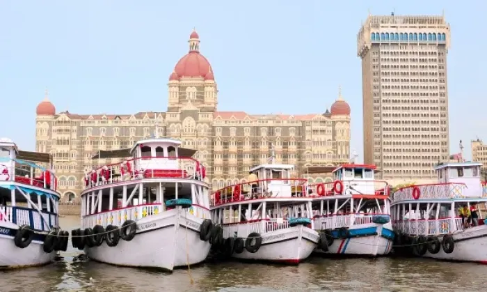 Framed Print : Asia, India, Maharashtra, Mumbai. The Taj Mahal Hotel in Mumbai and boats docked in the marina Framed Print : Asia, India, Maharashtra, Mumbai. The Taj Mahal Hotel in Mumbai and boats docked in the marina