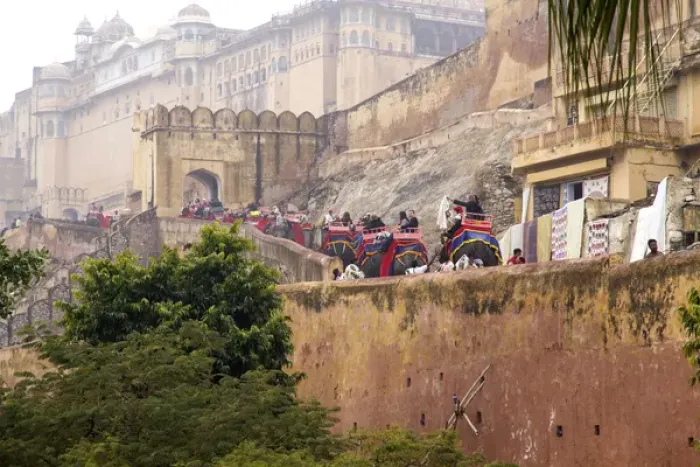 Framed Print : Asia, India, Rajasthan, Jaipur, ride through the main gate of the Amber Fort, on elephants
