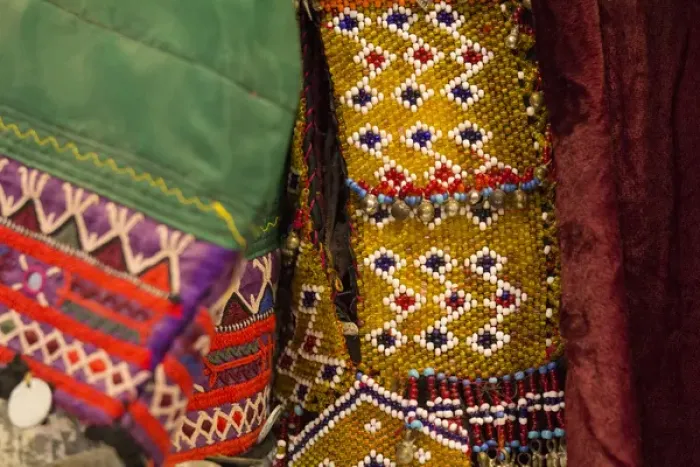 Framed Print : Asia, India, Rajasthan, Udaipur. brightly colored materials, embroideries and beaded