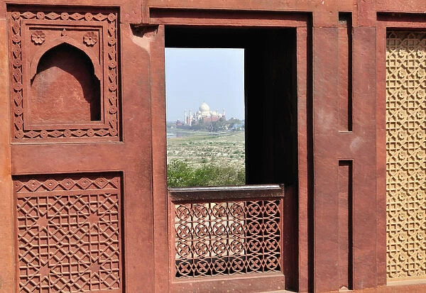 Asia, India, Uttar Pradesh, Agra. A view of the Taj Mahal from inside the Red Fort